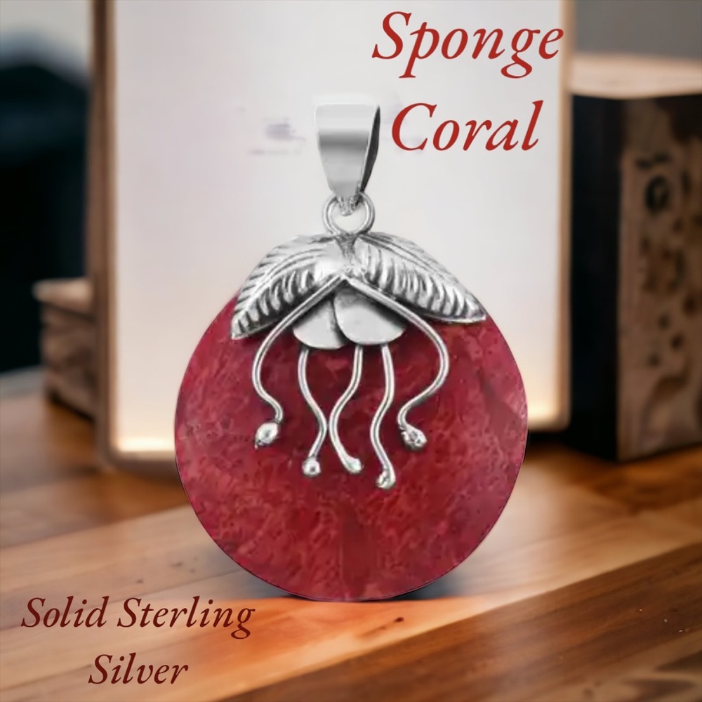 SS#17 Sponge Coral Handcrafted Pendant In Solid Sterling Silver NWOT